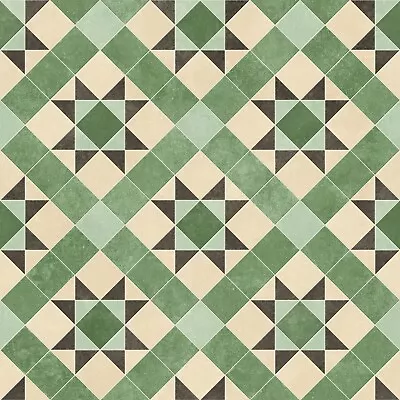 Vintage Vinyl Flooring Retro Green Kitchen Tiles Victorian Foam Sheet Lino Roll • £249.71