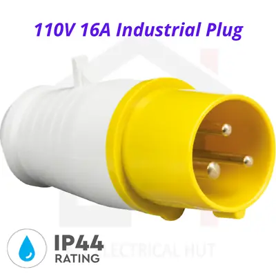 110V IP44 16A Industrial Plug 2P+E Wire Connect Yellow And White Caravan Camping • £6.51