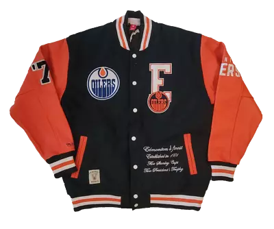 Men's Edmonton Oilers NHL Hockey Varsity Jacket Mitchell & Ness Full Button • $395.06