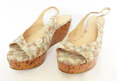 COLIN STUART Womens Floral Slingback Peep Toe Cork Wedges Shoes Heels 7 B • $19.99