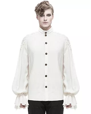 Devil Fashion Mens Steampunk Poet Shirt Top VTG Off White Goth Victorian Vampire • £59.99