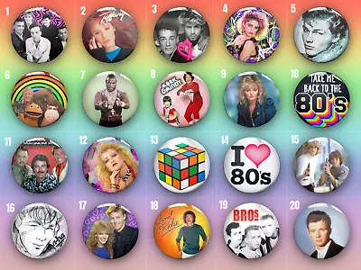 80's Pin Badges | Eighties TV | 80s Music | 80s Bands | 80s Retro Nostalgia • £1.49