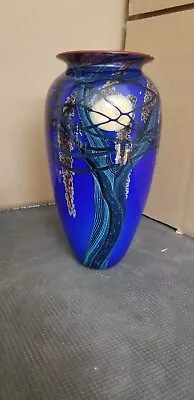 Rick Satava Blue Harvest Moon  Art Glass Vase 8” Tall - Signed 1996 (3Z) • $699.99