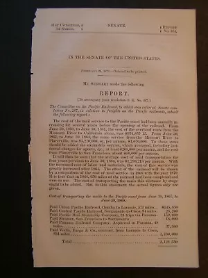 Government Report 1871 Pacific Railroad Cost Of Mail Service Increasing Yearly • $22