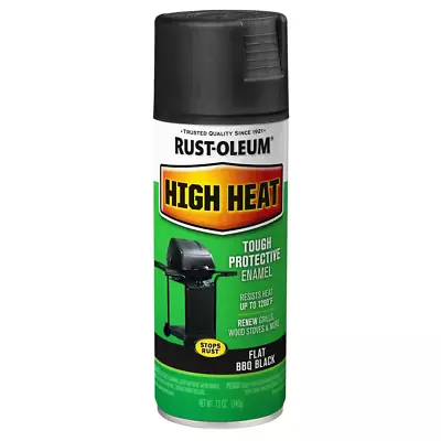 RUST-OLEUM Spray HIGH HEAT Paint BBQ Black Stops Rust Stoves Grills Engines 12oz • $8.99