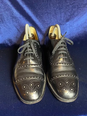 £35 • Buy Vintage Sanders Made In England Black Oxford Semi Brogues Mens Shoes UK 8.5