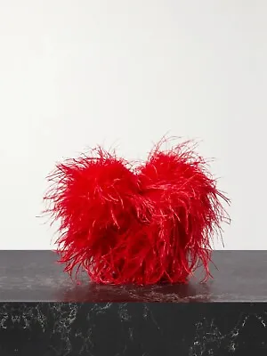 Alexander Wang Heart Pillow Ostrich Feathers Trimmed Satin Clutch Handbag • $1095