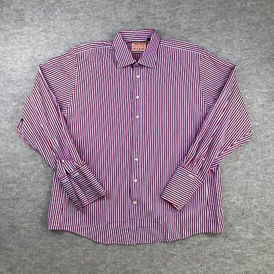 Thomas Pink Dress Shirt Mens Size 18.5-47 Button Up Long Sleeve Blue Red Striped • $21.88