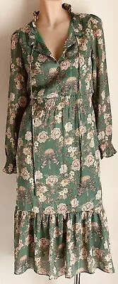 Vintage Floral Midi Sun Dress Ladies Size 8 - 10 Green Floral Bohemian • $20