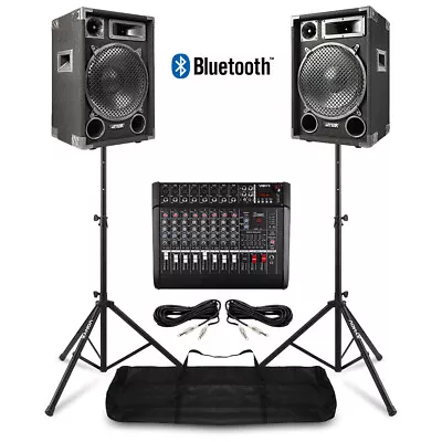 Live Band PA System Package - Max SP12 12  PA Speakers 8-CH Mixer Amp & Stands • £519