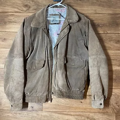 Vintage Burks Bay Brown Leather Bomber Jacket Map Lined Size XL • $39.97