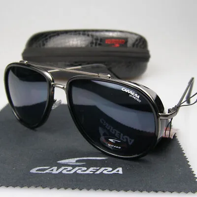 Men Women Retro Sunglasses Windproof Matte Frame Carrera Glasses With Brand Box • £9.99