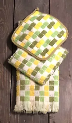 Vintage Kitchen Dish Hand Tea Towel & Pot Holder Checkerboard Pattern SET • $12.99