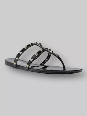 $450 Valentino Garavani Women Black Jelly Flat Thong Slip-on Sandals EU 41/US 11 • £121.80