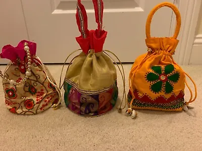 3 -Traditional Ethnic Indian Bags Potli Clutch Handbag Silk Cotton Embroidered • $29.99