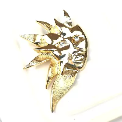 Vintage Sun Brooch Face Mask Lapel Pin Gold Tone Statement Jewellery Retro Gifts • £16