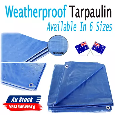 Blue Tarpaulin Tarp Canvas Waterprood Camping Poly Tarps Cover Sheet Truck UV PE • $24.89
