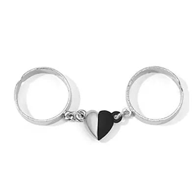  Couple Rings Adjustable Heart Matching Rings Love Promise Rings Black+Silver • $15.98