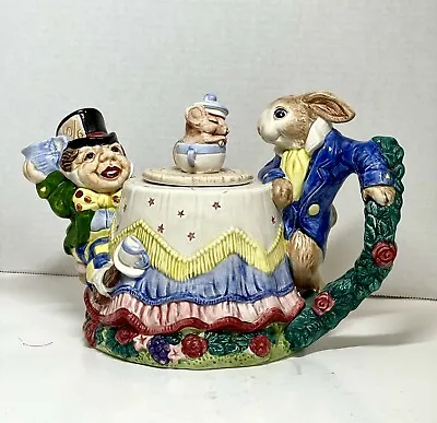 Fitz And Floyd 1992 Alice In Wonderland Teapot  Mad Hatter Tea Party Rabbit • $45.99