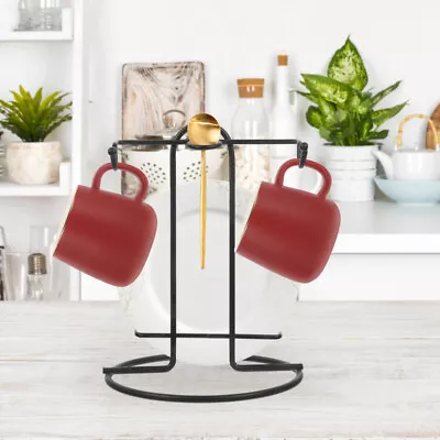 Metal Mug Tree Holder Stand With 2 Hooks For Coffee Cups And Plates-IR • £7.85