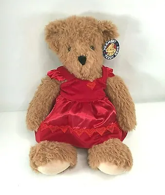 The Vermont Teddy Bear 18  Brown Red Heart Dress Stuffed Animal Plush Valentines • $19.95