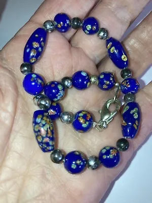 Nice Vintage Cobalt Blue Venetian Glass Bead Ankle Bracelet • $7