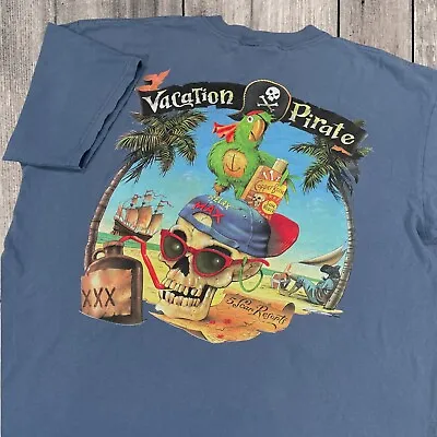 $48 • Buy Vintage Disney T Shirt 2XL 90s Blue Vacation Pirate Party Skull Parrot Graphic