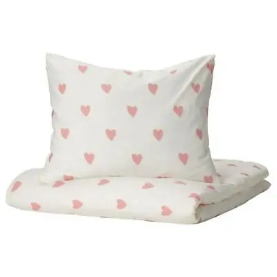 Ikea BARNDROM Kids Duvet Cover Set Pink Heart 100% Cotton Single 150x200cm • £24.99