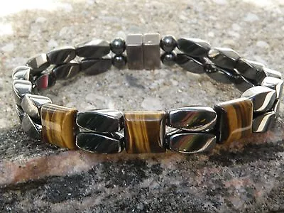 $40.49 • Buy Magnetic Hematite Bracelet Anklet 2 Row Brown Tigers Eye 3 Stone Series