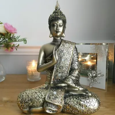 £9.99 • Buy Gold Buddha Statue Figurine Praying Meditating Sitting Antique Ornament Decor