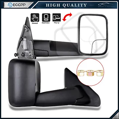 Pair Manual Tow Mirrors For 2003-2008 Dodge Ram 1500 2500 3500 Side View Black • $75.89
