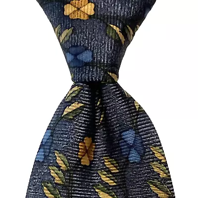 ERMENEGILDO ZEGNA Men's Silk XL Necktie ITALY Luxury FLORAL Blue/Yellow EUC • $39.99