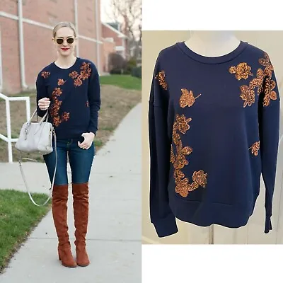 J Crew Sequined Floral Embroidered Sweatshirt S • $39.99