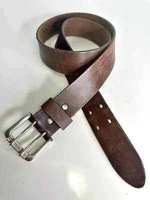 LEVI'S DOUBLE PRONG BUCKLE  BROWN Rollbar LEATHER BELT 34” Vintage • $20.41