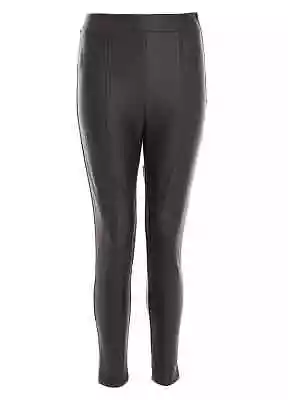 Women Leggings Black PU Seam Detail Zip Side Ladies Fashion Leggings UK 12 EU 38 • £5.99