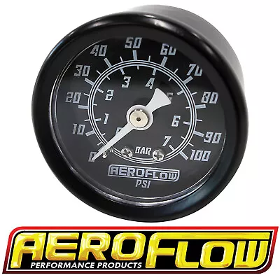 Aeroflow 1-1/2  0-100 Psi Pressure EFI Fuel Oil Gauge Black Face White Pointer • $38.64