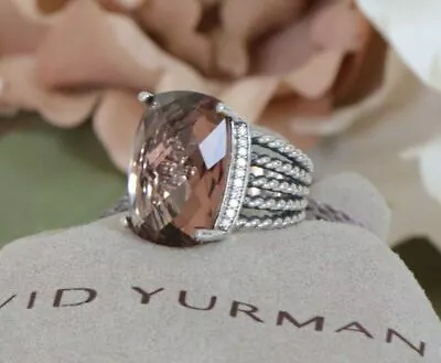 David Yurman Sterling Silver 20x16mm Wheaton Ring Morganite & Diamonds 925 • $324.99