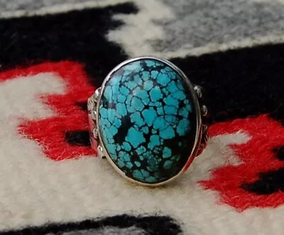 Navajo Sterling Silver  Mens Ring Spiderweb Turquoise Stamped Shank Sz 9.75 • $85