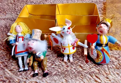 RARE Vintage 1984 Kurt S. Adler Alice In Wonderland Wooden Toy Ornament Set Of 4 • $89.99