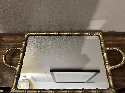 Vintage Mirror Tray Gold Bamboo Flat Tray • $25