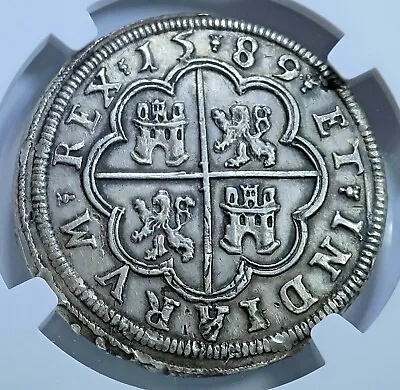 $2595 • Buy NGC 1589 Spanish Silver 4 Reales Genuine 1500s Philip II AU Detail Colonial Coin