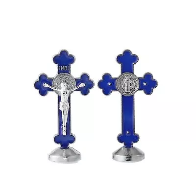 Crucifix Wall Cross | Blue Metal Standing Crucifix With Blessings And Gifts F... • $21.47