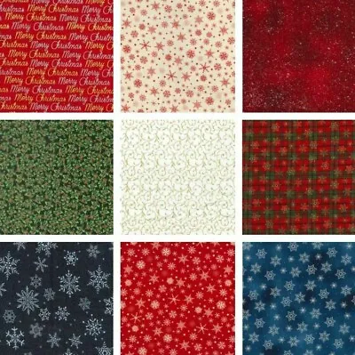 £0.99 • Buy Christmas Cotton Fabric Printed Metallic 100% Cotton Festive Glitter