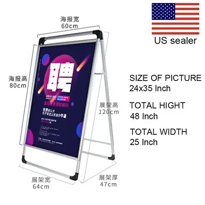 Slide-in Folding A-Frame Sidewalk Sign 24x35 Inch Black Coated Steel Metal Pavem • $39