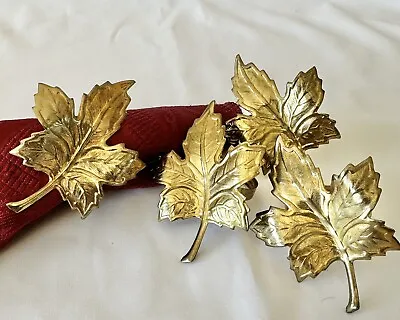 4 Vintage Goldtone Maple Leaf Napkin Rings Holders Thanksgiving Fall Leaves • $17