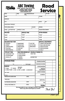 1250 Towing Invoices - Receipts - Custom Printed - 2 Part NCR Road Service Form • $110