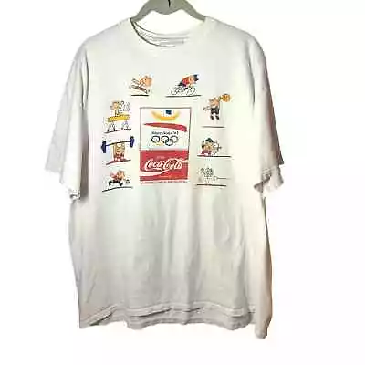 Vintage Coca Cola 1992 Barcelona Olympics Crew Neck T-Shirt White Size XL USA • $54.95