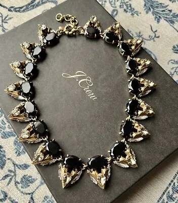 J Crew RARE Art Deco Black Stone Clear Crystal Gold Chain Arrow Spike Necklace • $92