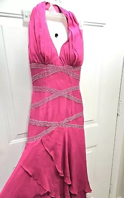 Hot Pink Magenta Beaded Long Prom Evening Gown Dress Women Teen XS-Small • $55