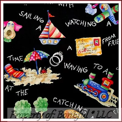 $0.99 • Buy BonEful Fabric Cotton Quilt Black Dog Cat Horse Airplane Boat Rainbow SALE SCRAP